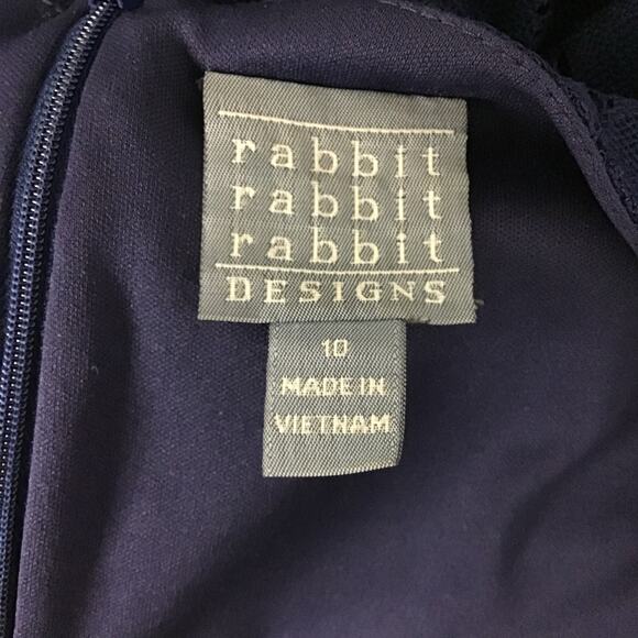 Rabbit Rabbit Rabbit Empire Waist Navy Blue Lace A Line Dress Bell Sleeve sz 10 - Picture 8 of 11